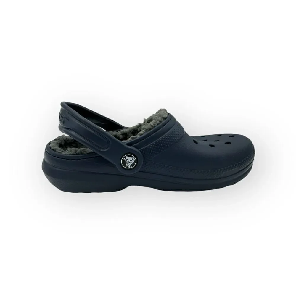 NWOT Crocs Unisex Kids Faux Fur Classic Lined Clog Navy Blue Size J2